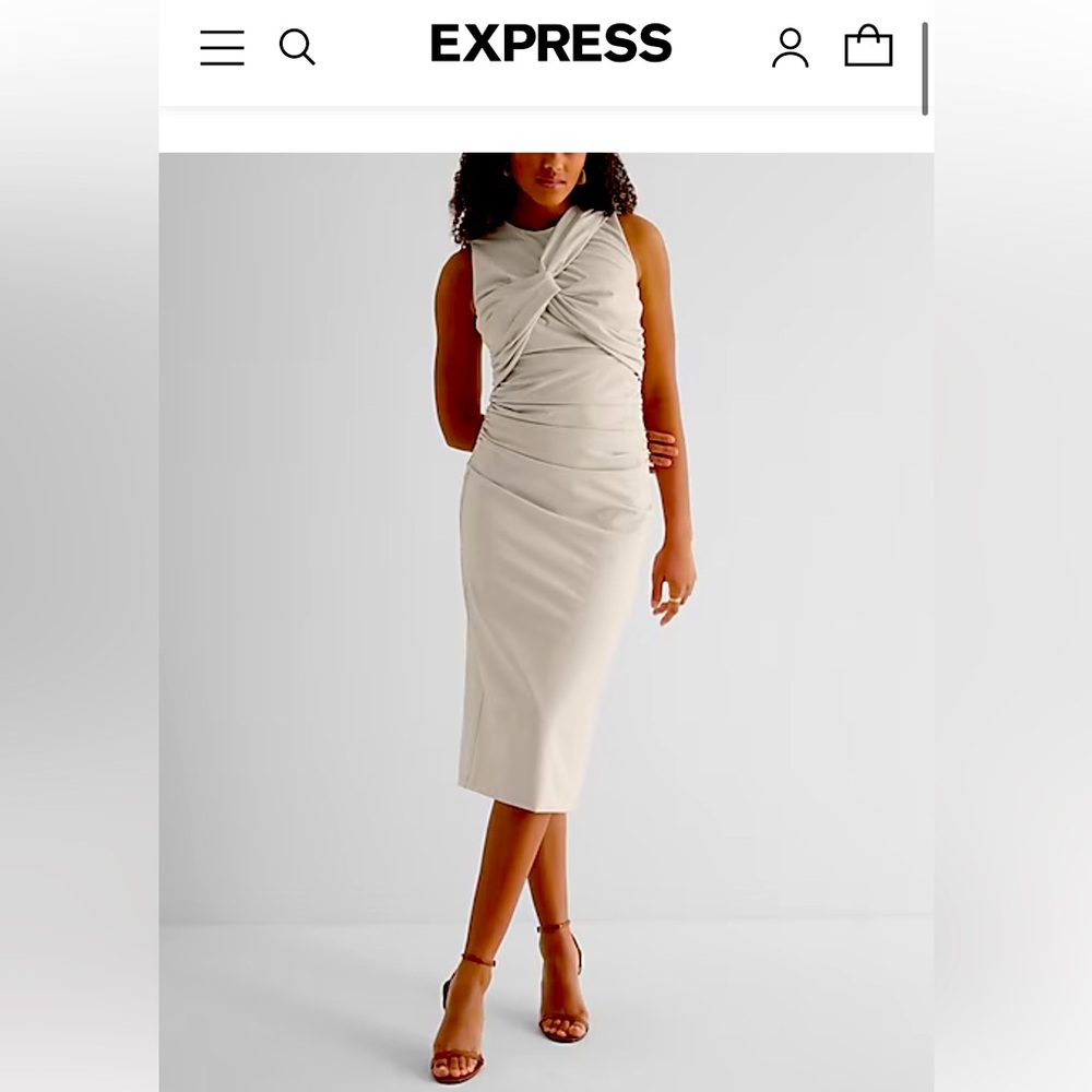 Body Contour Faux Leather Twist Front Midi Dress With Built-In Shapewear Small